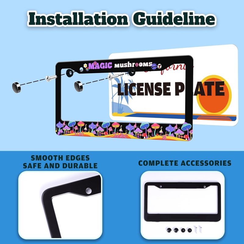 TINALUIN Magic Mushrooms License Plate Frame Colorful Dream Stainless Steel License Plate Holder for Front or Rear Car Tags Funny for Car Decoration Accessories with Screws 6.3 X 12.2 in for Women Men - Image 4
